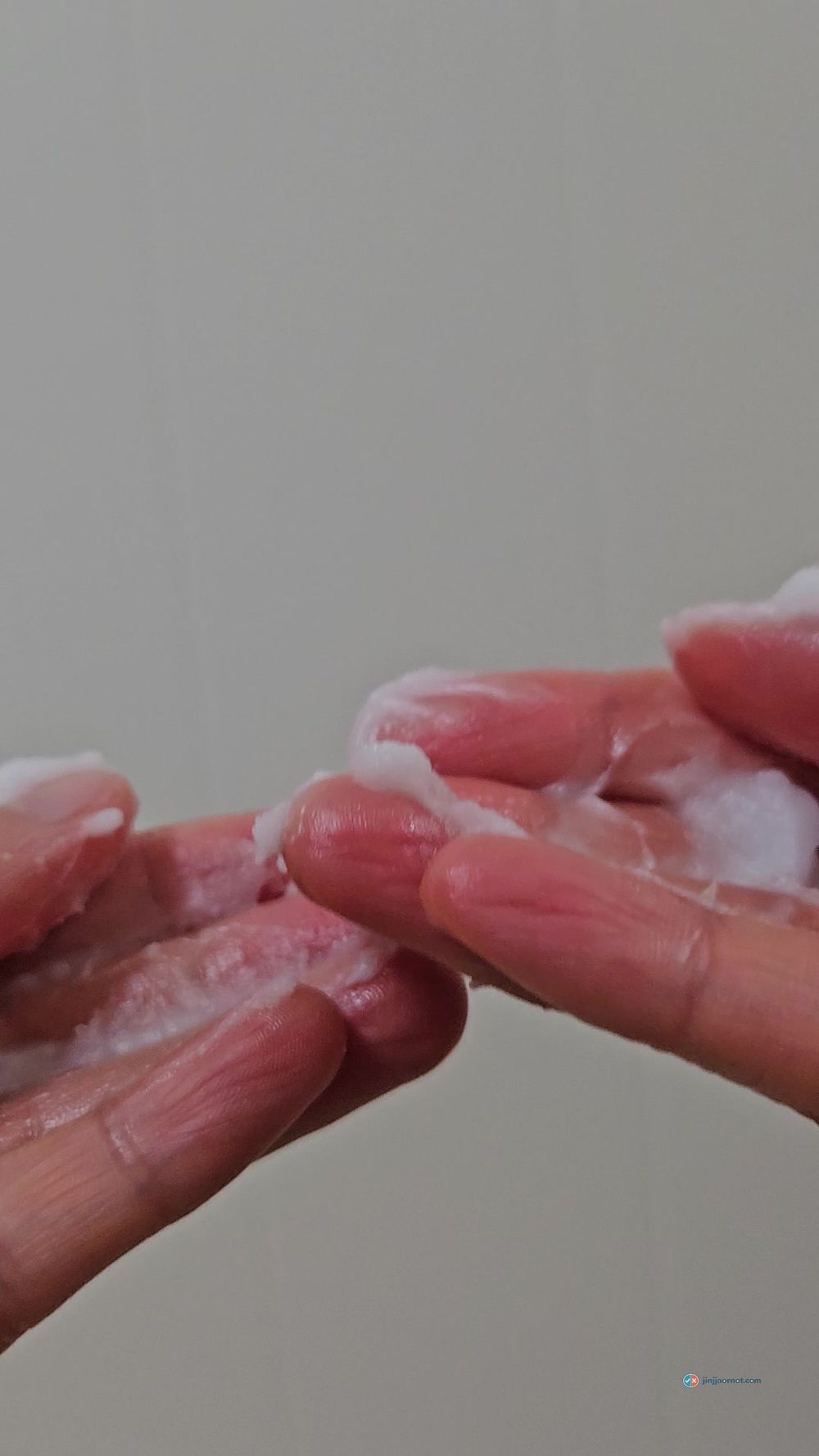 Beauty of Joseon cleansing balm still white and creamy between fingers after rubbing, not liquid