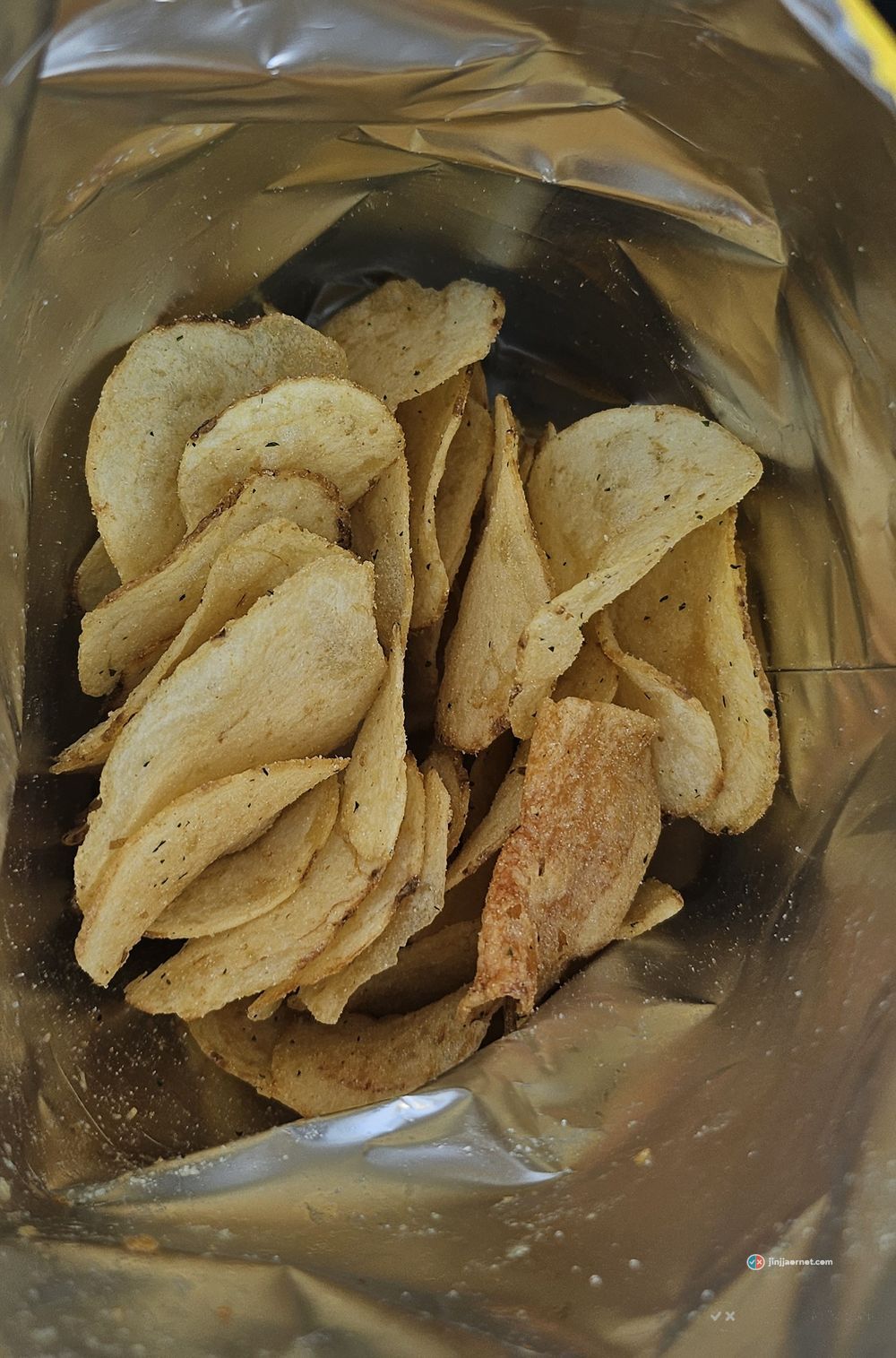 Looking down into an open bag of Honey Butter Chip