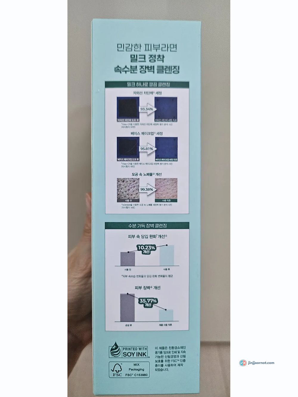make p:rem box panel showing 93.34 percent sunscreen removal, 95.81 percent base makeup removal and 99.38 percent pore waste improvement